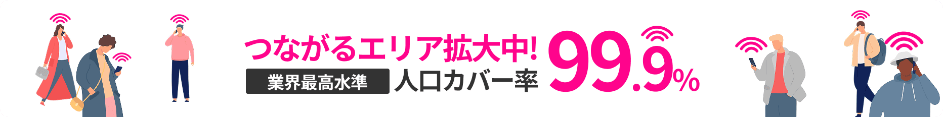 つながるエリア拡大中。業界最高水準。人口カバー率99.9%。